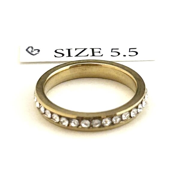 Gold Tone Ring with clear rhinestones, Size 5.5 Unisex - Picture 2 of 3